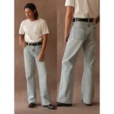 Cyrotex 13.5 OZ Gelo Azul Lavado Orelhas Vermelhas Vertical Cintura Média Alta 705M Calça Perna Larga MBBCAR Estreita