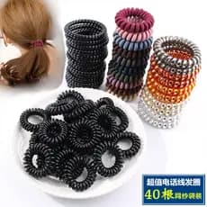 Fio de telefone preto laço de cabelo bobina de fio feminino negrito cabeça corda elástica laço de cabelo adulto corda de