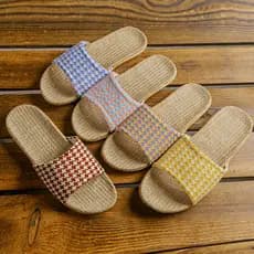 Novo estilo casal chinelos de linho feminino verão casa piso de madeira sola grossa confortável sandálias domésticas chi