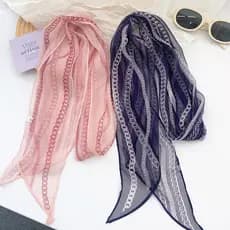 Primavera verão corrente estilo fino senhoras Streamer longo listrado lenço de seda pescoço cachecol moda All-Match grav