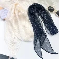 Primavera verão longo Chiffon lenço de seda Retro bolinhas pescoço cachecol faixa de cabelo Streamer gravata cintura cac
