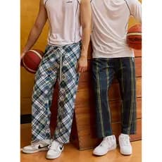 Lusisi Turbid tema Retro Casual cordão impressão completa verificação ao ar livre em linha reta solta All-Match calças e