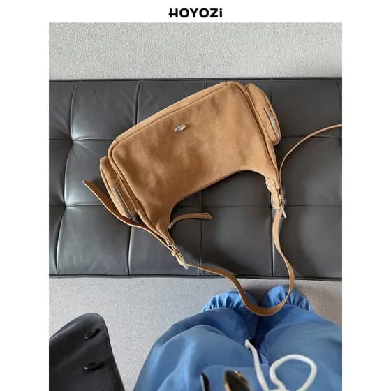 [Bolsa Xiaoyoujia] HOYOZI Outono Inverno Couro Genuíno Bolsa nas Axilas Feminina Mensageiro de Um Ombro Commuter Grande
