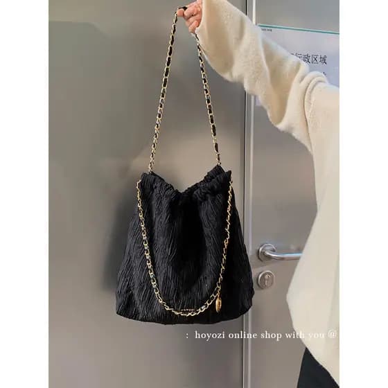 [Bolsa Xiaoyoujia] HOYOZI Golden Years Balde de corrente plissada Bolsa de lixo Bolsa de lona outono inverno