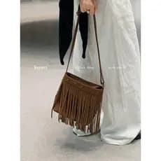 [Bolsa Xiaoyoujia] HOYOZI Bolsa feminina de couro genuíno Original com borla Crossbody bolsa pequena para celular 2026 n