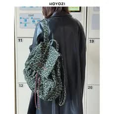 [Bolsa Xiaoyoujia] HOYOZI Verde Leopardo Estampa Mochila de Grande Capacidade Bolsa Feminina Mochila Livro Commuter Gran