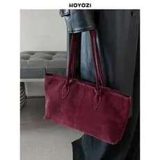 [Bolsa Xiaoyoujia] HOYOZI Couro Genuíno Vermelho Sacola Feminina 2026 Novo Estilo Bolsa de Ombro Commuter