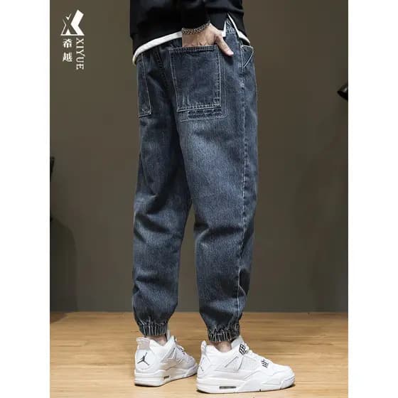 Primavera novo estilo Street Wear Leggings Jeans masculino solto tamanho grande esportes Harem calças masculinas All-Mat