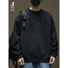 Irregular Linear bordado moletom masculino em torno do pescoço primavera novo estilo solto tamanho grande pesado quente