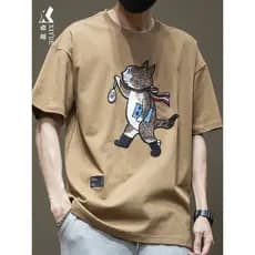 Verão novo estilo pesado bordado de manga curta camiseta masculina Street Wear tamanho grande juventude roupas masculina
