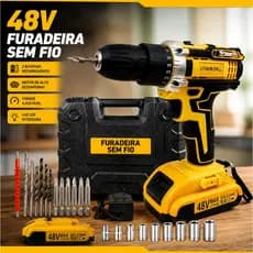 Parafusadeira Furadeira 48V Bateria De Lítio 2 Velocidades Uso Doméstico Com Baterias Duplas E Caixa De Ferramentas