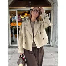 [Em Estoque] Jaqueta Feminina de Botões Duplos - Casaco de Inverno com Gola e Bolsos - Promoção de Julho de 2026 RH2A