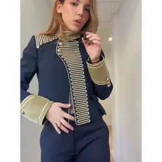 Casaco Curto Feminino de Gola Alta com Botões - Casaco de Inverno - Uso Casual Diário - 2026 SB3K