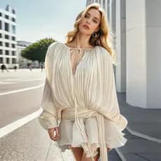 Conjunto Feminino Suninheart Fashion de 2 Peças: Camisa Solta de Manga Longa com Renda e Babados e Short de Cintura Alta