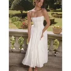 Suninheart Vestido Elegante de Verão para Mulheres 2024, Novo Vestido com Recortes e Saia Larga, Vestido para Festa de A