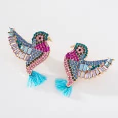 Pinkdudu Moda Azul Borla Brincos Strass Exagerado Retro Bonito Pássaro Grande Série Animal Emaranhados Para Joias Femini