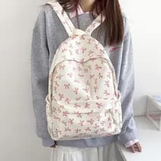 Mochila FashionGirl com Estampa de Laço, Mochila Escolar Encantadora com Boa Capacidade e Grande Espaço, Mochila Escolar