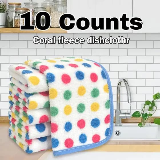 Conjunto de 10 panos de cozinha, pano de limpeza super absorvente e macio de microfibra coral, pano de limpeza de microf