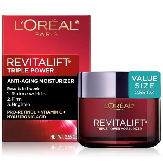 LOrealParisRevitaliftTriplePowerHidratante Facial Anti-Envelhecimento, ProRetinol, Ácido Hialurônico e Vitamina C, Reduz