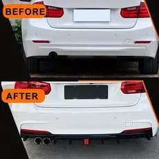 Para BMW F30 MT MP 325i 330i 2013-2019 Amortecedor Traseiro Difusor Lábio Kit Duplo Escape Preto Com Divisores De Luz Va