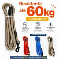 Guia para Cachorro Reforçada 1,20m Até 60kg Corda Resistente Adestramento Cães Grande Médio Pequeno