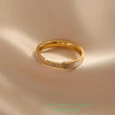 Anel De Aço Inoxidável Rosa Ouro Para Mulheres , Incrustado Com Conchas Brancas Jóias , Sem Desbotamento
