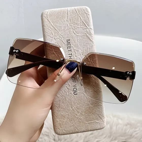 Óculos De Sol Femininos Sem Aro , Lentes Gradientes Vintage , Da Moda Para Aparência Elegante