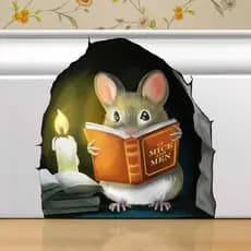 Rato Leitor, Adesivos Decorativos de Parede, Quarto Infantil, Sala de Aula, Casa, Quarto, Estante de Livros, Amante de L