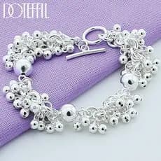 Prata Esterlina DOTEFFIL 925 Uvas Mais Miçangas Charmosa 20CM Pulseiras Joias Para Moda Feminina Noivado De Casamento