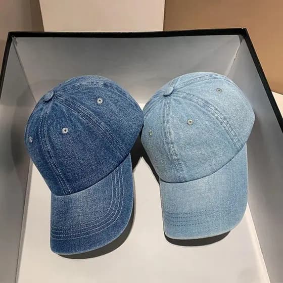 Boné de Beisebol de Denim em Cor Sólida Coreano para Mulheres e Homens, Boné Snapback com Visor para Proteção Solar ao A