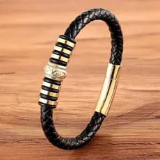 Acessórios Redondos De Luxo Combinação Pulseira De Couro De Aço Inoxidável Masculino DIY Logotipo Esculpido Presente De