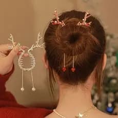 1/2 peças de presilha de cabelo de metal com rena de Natal, fixação forte, suporte decorativo para rabo de cavalo alto,