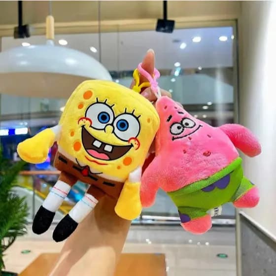 Chaveiro Fofo de Pelúcia Bob Esponja e Patrick - Pingente para Bolsa e Chaves
