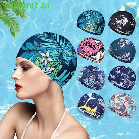 Toucas De Natação Esportivas Para Piscina , Touca Elástica De Chita , Cabelo Longo , Respirável , Chapéu