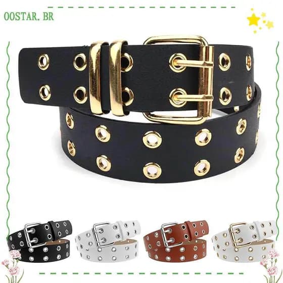 OOSTAR Punk Cinto Feminino Duplo Pino Fivela Cummerbunds Cintos Para Mulheres Couro Do Plutônio Jeans Cintas