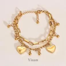Pulseira De Coração Duplo Yisam Titanium Para Mulher Gelang 18k Ouro Não Desbotado De Aço Inoxidável Bangle Hip Hop Casa