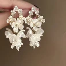 Super Fada Francesa Retro Flor Rhinestone Pérola Tassel Light Luxo High-End Brincos