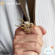Anel De Dragão RAIN , Anéis De Cabeça Com Design De Relevo Banhado A Ouro , Ajustável Em Forma Vivo
