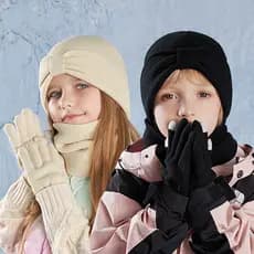 Conjunto de inverno de 3 peças para crianças, composto por gorro de malha quente com proteção para as orelhas, cachecol