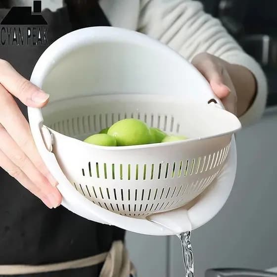 Bandeja De Frutas De Cozinha Removível Dupla Camada Bacia E Vegetais Cesta De Drenagem Criativa Lavagem Rotativa Domésti