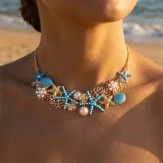 Moda Verão Colorido Concha Estrela Do Mar Coral Pérola Colar Feminino Jóias Presente Feriado