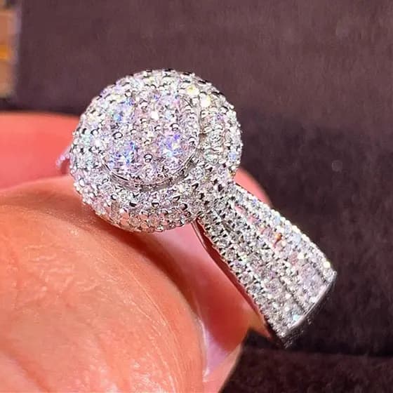 Requintado anel de noivado de diamante completo Super Flash diamante senhoras anel de cobre moda cheio de diamante pulse