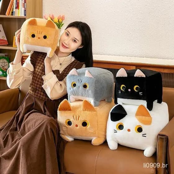 Brinquedo de Pelúcia Figura de Gato Fofo Brinquedo de Pelúcia Gato Quadrado Presente de Aniversário Infantil 9AJP AXC7
