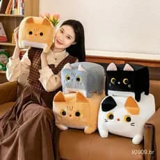 Brinquedo de Pelúcia Figura de Gato Fofo Brinquedo de Pelúcia Gato Quadrado Presente de Aniversário Infantil 9AJP AXC7
