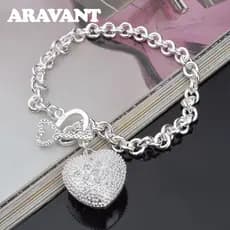 Aravant 925 Braceletes De Prata Coração Correntes De Pulseiras Para Mulheres Jóias De Casamento