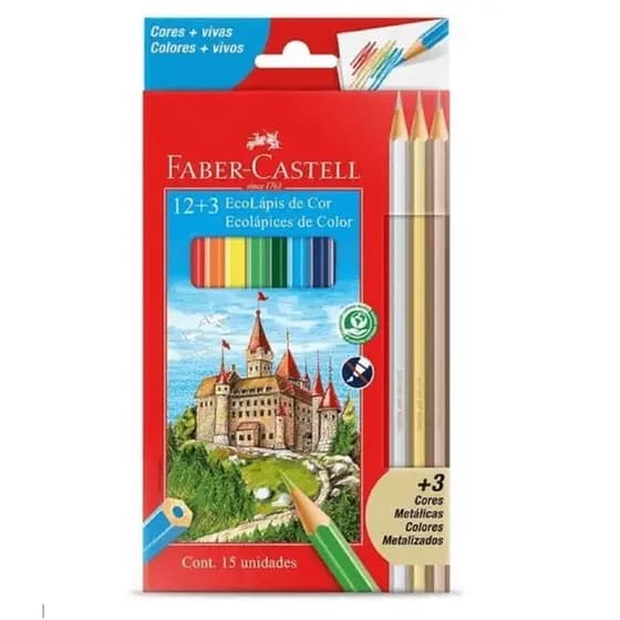 Lápis de Cor 12 Cores + Lápis Metálicos Ecolápis Faber Castell