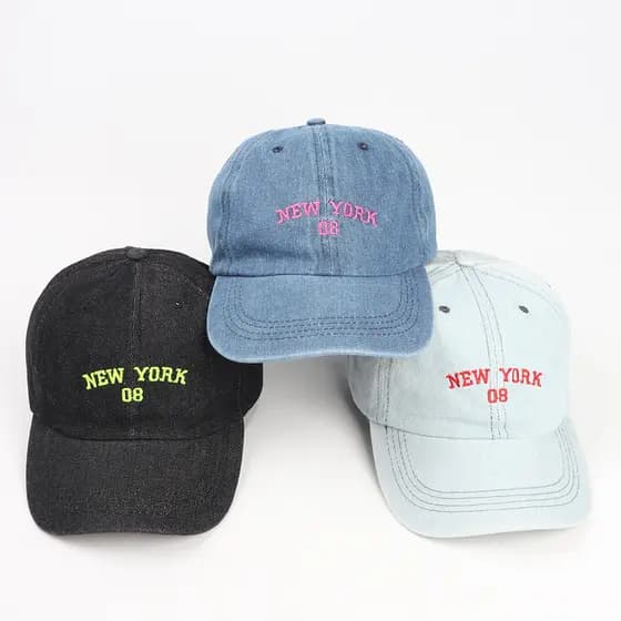 Boné Feminino de Primavera e Verão NEWYORK, Boné de Beisebol em Denim Lavado, Boné Masculino com Letras Bordadas, Boné d