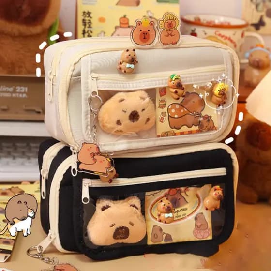 1 Unidade De Estojo De Lápis De Capivara Fofo | Bolsa De Caneta Transparente De Grande Capacidade Para Estudantes , Mate