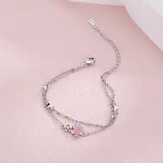 Cerejeira, luxo leve, diamante rosa, flor, borboleta, delicado, vintage, fashion, fofo, pulseira feminina, presente