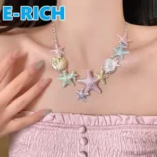 Colar De Concha Boêmia ERICH1 , Estrela Do Mar Em Liga De Strass Série , Enfeites